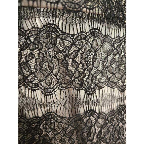 VTG ABS BY ALLEN SCHWARTZ Black Lace Overlay Champagne Shift Midi Dress Size 8 - Picture 6 of 12